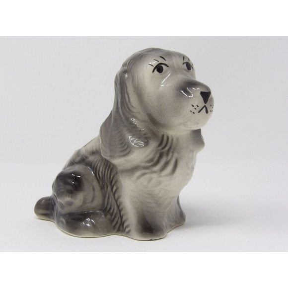 Vintage Ceramic Sitting, Gray Dog Puppy Planter. Unmarked. 5" H x 8" L x 4" W - Picture 6 of 6